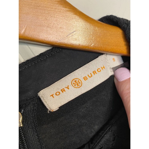 TORY BURCH Black Gabriella Lace Blouse Long Sleeve zip back Size Small - Picture 5 of 9